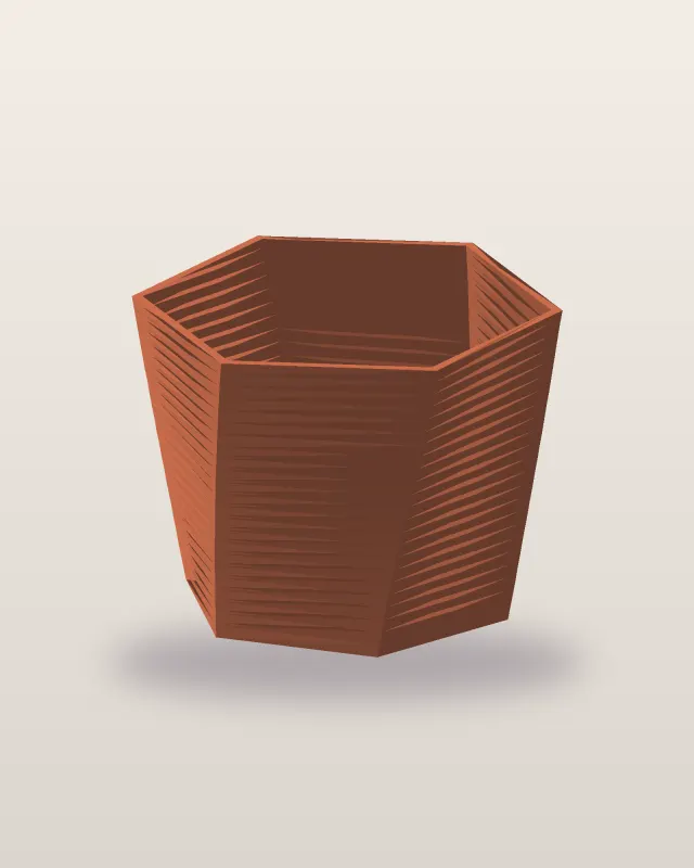 Maceta hexagonal con capas marcadas · sin soportes